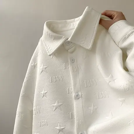 衬衫男2024春季新款大码个性休闲长袖衬衣ins潮流钢印字母上衣服商品大图