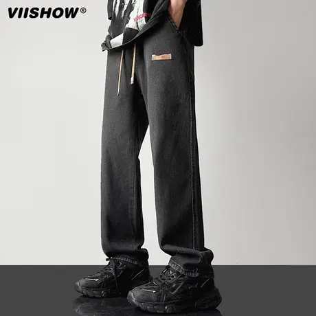 VIISHOW直筒牛仔裤男士秋冬基础款加绒宽松潮牌垂坠感阔腿长裤子商品大图