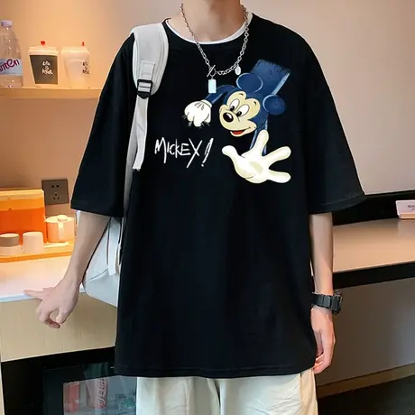 米老鼠纯棉短袖T恤男夏季宽松潮牌衣服美式港风米奇半袖情侣体恤t商品大图