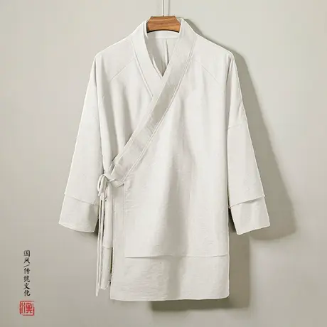 春秋季中国风男士汉服休闲复古道袍伴郎服古装茶服大码宽松禅服男图片