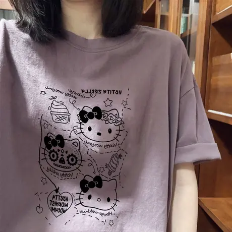 复古chic港味纯棉短袖正肩t恤女ins潮夏季oversize设计感宽松上衣图片