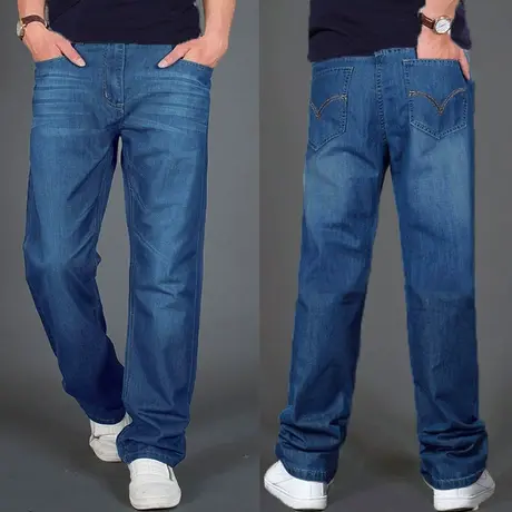 牛仔裤男款秋季厚款宽松加肥加大男裤大码中年胖子直筒男士休闲裤图片