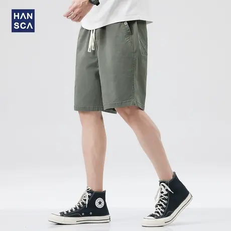 hansca短裤男夏季薄款日系简约直筒宽松休闲运动纯色弹力五分裤子商品大图
