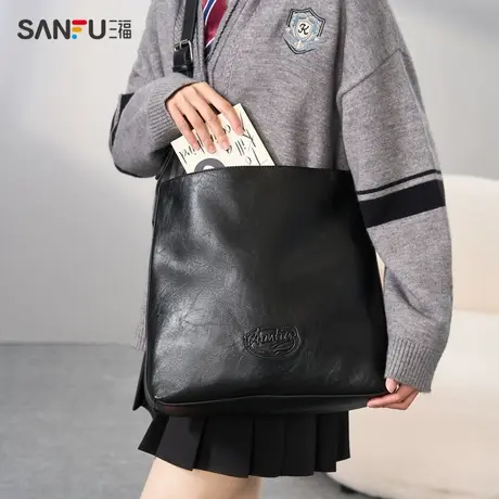 三福挎包女新款时尚简约复古质感字母包包大容量通勤托特包476384图片