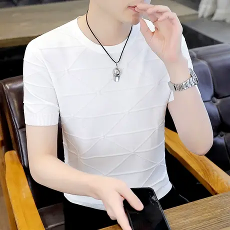 短袖夏装冰丝衣服上装男款时尚百搭冰感透气圆领韩版半袖针织t恤商品大图