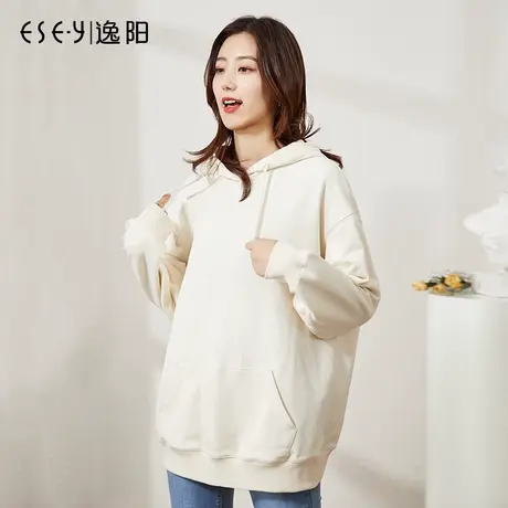 逸阳秋季新款圆领白色卫衣女宽松连帽ins外套潮上衣百搭薄款4746商品大图