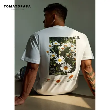 TOMATOPAPA新款t恤潮牌ins百搭情侣体恤小雏菊男女百搭柔软棉上衣商品大图