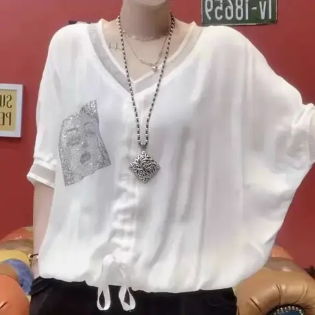 遮肚子上衣女夏2023夏装新款宽松显瘦t恤洋气女装小衫时尚蝙蝠衫商品大图