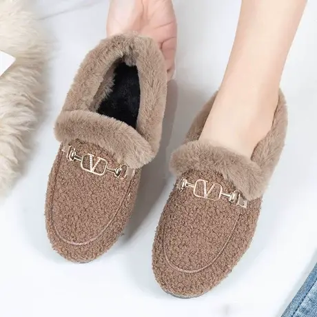 毛毛鞋女冬外穿2023年新款羊羔毛加绒一脚蹬豆豆棉鞋冬天加厚平底商品大图