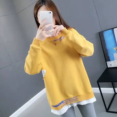 2022年新款卫衣春款假两件女上衣圆领宽松韩版潮ins流行女装外套图片