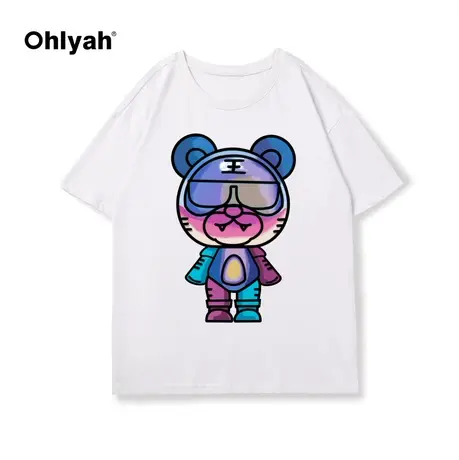 Ohlyah纯棉夏短袖2023春季新款圆领宽松卡通印花小老虎可爱T恤女图片