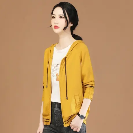 韩潮袭人复古条纹连帽女士开衫针织衫2023秋装新款休闲毛衣外套薄图片