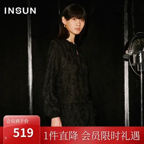 恩裳COVER2023秋季新款气质圆领一粒扣上衣俏丽泡泡袖立体衬衫女图片