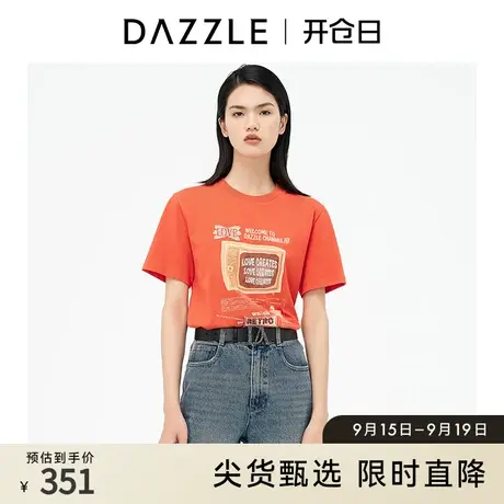DAZZLE地素 奥莱春季电视印花复古潮t恤短袖上衣女图片
