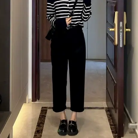 黑色直筒牛仔裤女春秋2023年新款高腰显瘦大码宽松老爹男友裤子潮图片