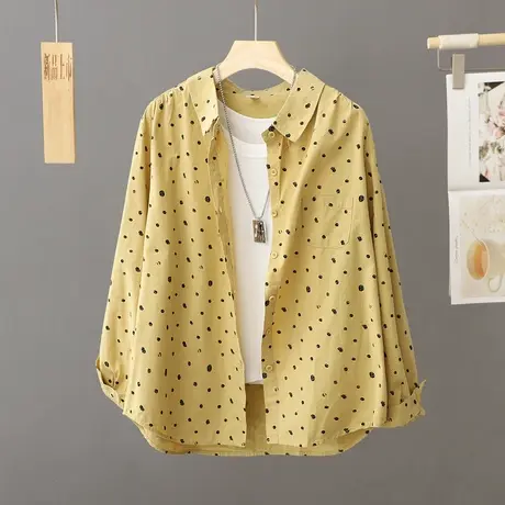 文艺印花长袖衬衫女宽松韩版秋季翻领上衣2023年新款休闲衬衣女装商品大图