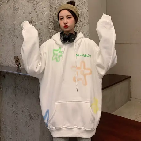 waitmore盐系卫衣chic港风女秋冬百搭宽松韩版加绒加厚外套潮ins商品大图