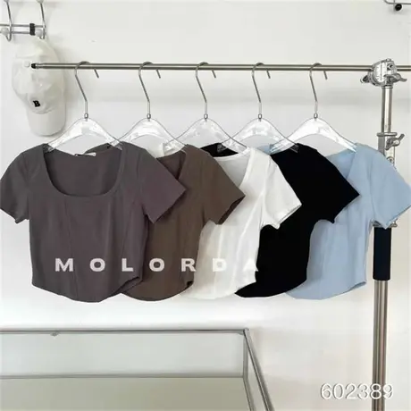 辣妹显瘦方圆领明线T恤短袖女内搭打底衫上衣bm小个子露脐纯欲风商品大图