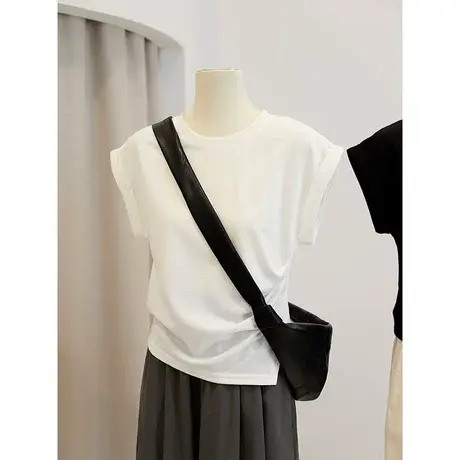 白色无袖t恤女夏季不规则修身坎肩背心设计感独特别致飞飞袖上衣图片