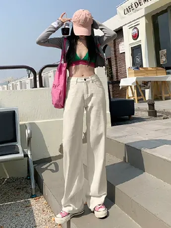 清仓捡漏美式高街ins感阔腿拖地裤2023年秋冬新款宽松显瘦牛仔裤商品大图