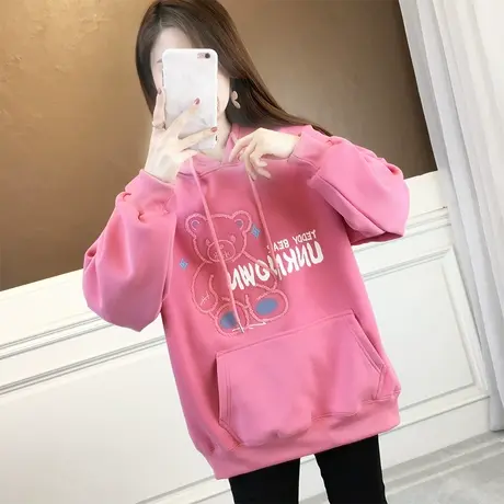 卫衣女秋冬季韩版宽松bf慵懒风ins设计感小众加绒加厚小熊外套潮图片