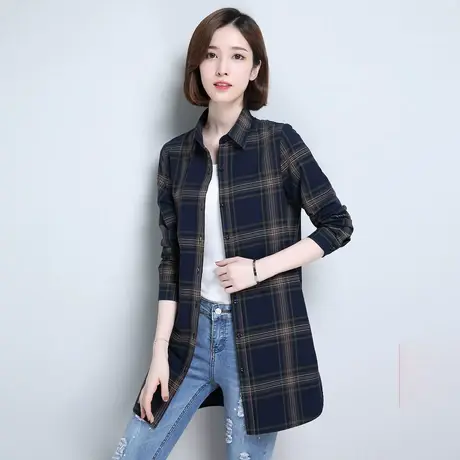 冰洁女士衬衫上衣衬衣外套长袖宽松纯棉休闲格子商品大图