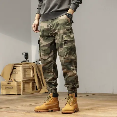 工装裤男士潮流裤子男款夏季大码水洗裤子百搭纯色束脚裤工装裤商品大图