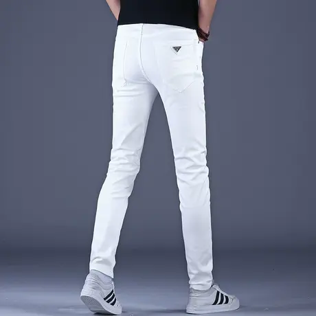 高端潮牌潮流白色牛仔裤男款2023新款休闲男裤修身小脚裤子男弹力商品大图