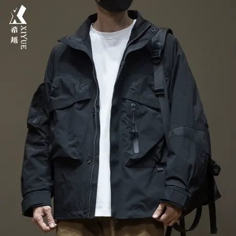 户外山系5级防水冲锋衣男连帽工装夹克宽松大码秋冬季痞帅登山服商品大图