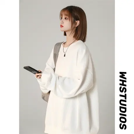 白色内搭男高级感卫衣潮牌圆领打底衫大码长袖T恤oversize外套男商品大图