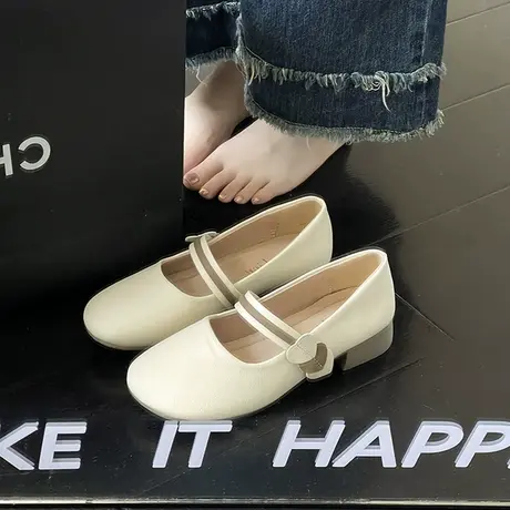 法式配裙子玛丽珍鞋女2023新款夏季中跟晚风温柔小皮鞋一脚蹬单鞋商品大图