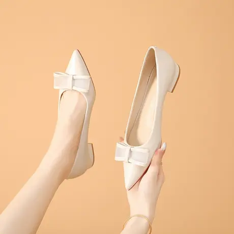 平底单鞋女尖头设计感小众瓢鞋2023新款软底妈妈鞋低跟粗跟高跟鞋商品大图