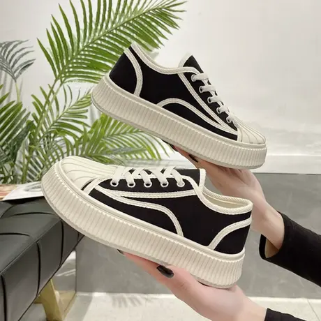 贝壳头帆布鞋女2023新款春季厚底板鞋百搭休闲小众原创运动小白鞋商品大图