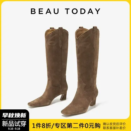 BeauToday长筒靴女2023新款西部牛仔靴BT秋季复古骑士靴瘦瘦靴女图片