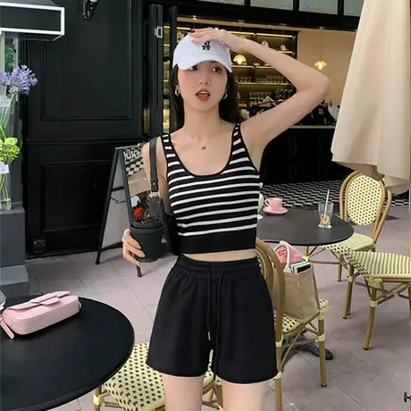 条纹运动针织小背心女夏设计感内搭外穿短款辣妹无袖吊带打底上衣商品大图