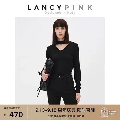 【意大利设计】朗姿2022年秋季新款毛针织衫女V领宽松休闲上衣图片