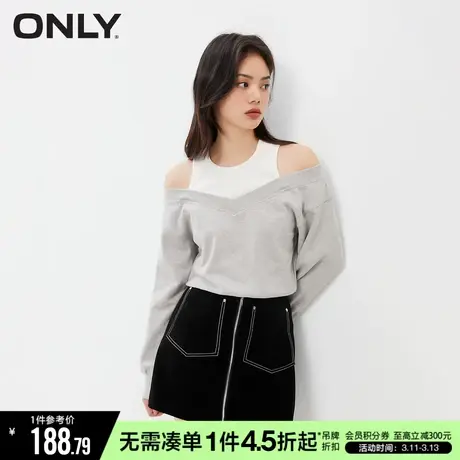 ONLY冬季时尚休闲露肩假两件短款长袖卫衣女|12339S023商品大图