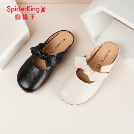 SPIDER KING/蜘蛛王穆勒鞋真皮2024春商场新款后空蝴蝶结拖鞋包头图片