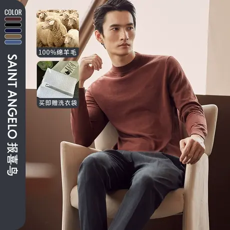 【可机洗】报喜鸟新款男士商务休闲羊毛衫套头纯羊毛针织衫男毛衣图片