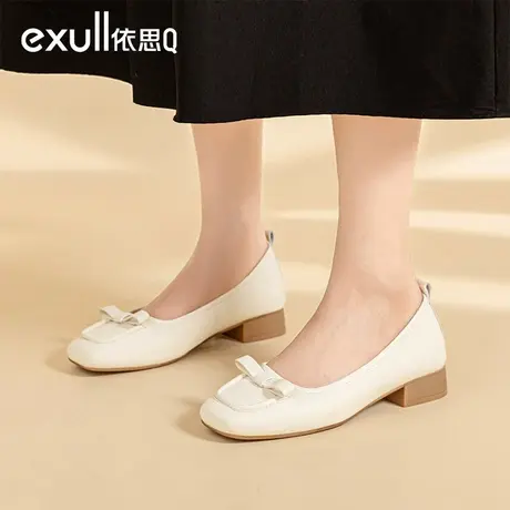exull/依思Q单鞋女秋冬通勤百搭乐福鞋2023年新款浅口一脚蹬女鞋商品大图
