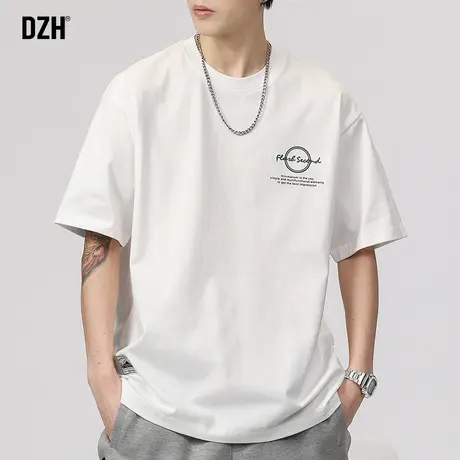男士白色纯棉t恤男夏季薄款宽松印花上衣2023年新款美式短袖男款商品大图