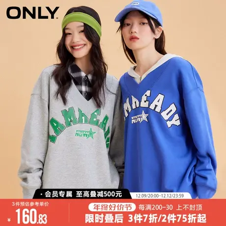 ONLY复古学院风字母V领落肩宽松卫衣女|12239S023商品大图