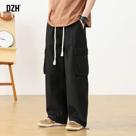男士黑色直筒裤子男潮流百搭日系工装裤2023新款秋季休闲裤运动裤商品大图