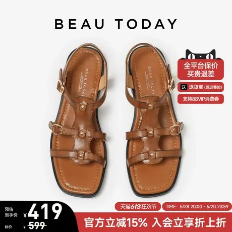 BeauToday罗马凉鞋女款2025夏季新款外穿法式凉鞋BT平底时装凉鞋图片
