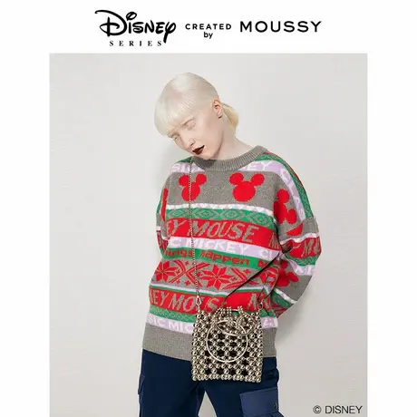 MOUSSY 迪士尼合作款米奇图案LOGO圆领针织毛衣女010GAL70-5080商品大图
