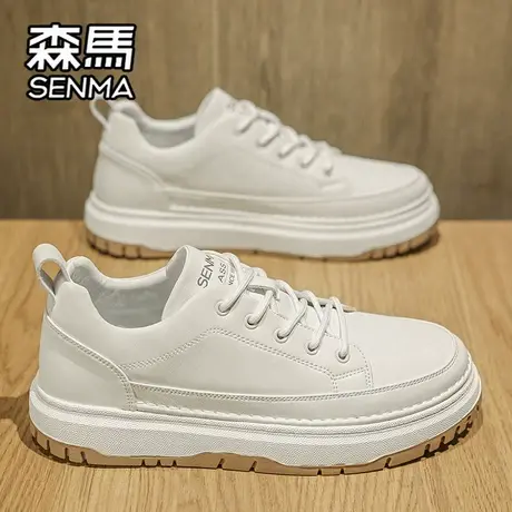 森马男鞋秋季高级感休闲低帮白色板鞋学生轻便运动厚底增高小白鞋商品大图