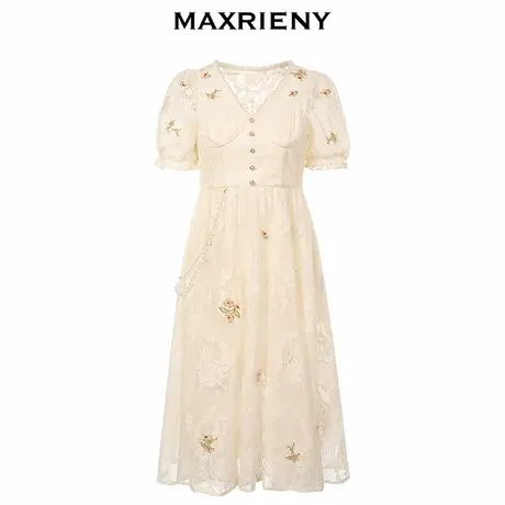 【奥莱】MAXRIENY蕾丝短裙夏季法式复古连衣裙设计感仙女A字裙子图片