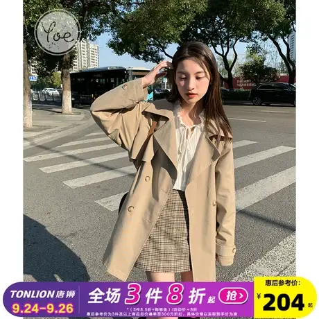 yoe风衣外套女卡其色秋装休闲美拉德气质女装大衣上衣小个子长款图片