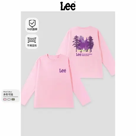 Lee童装女童长袖t恤纯棉女孩秋季粉色上衣儿童宽松打底衫大童秋装图片