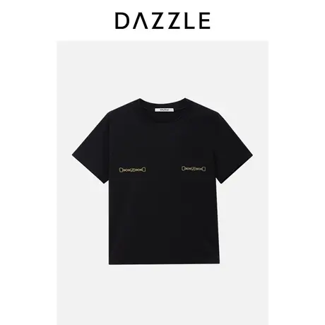 DAZZLE地素奥莱23春季新款黑色简约短款链条印花短袖T恤内搭上衣图片